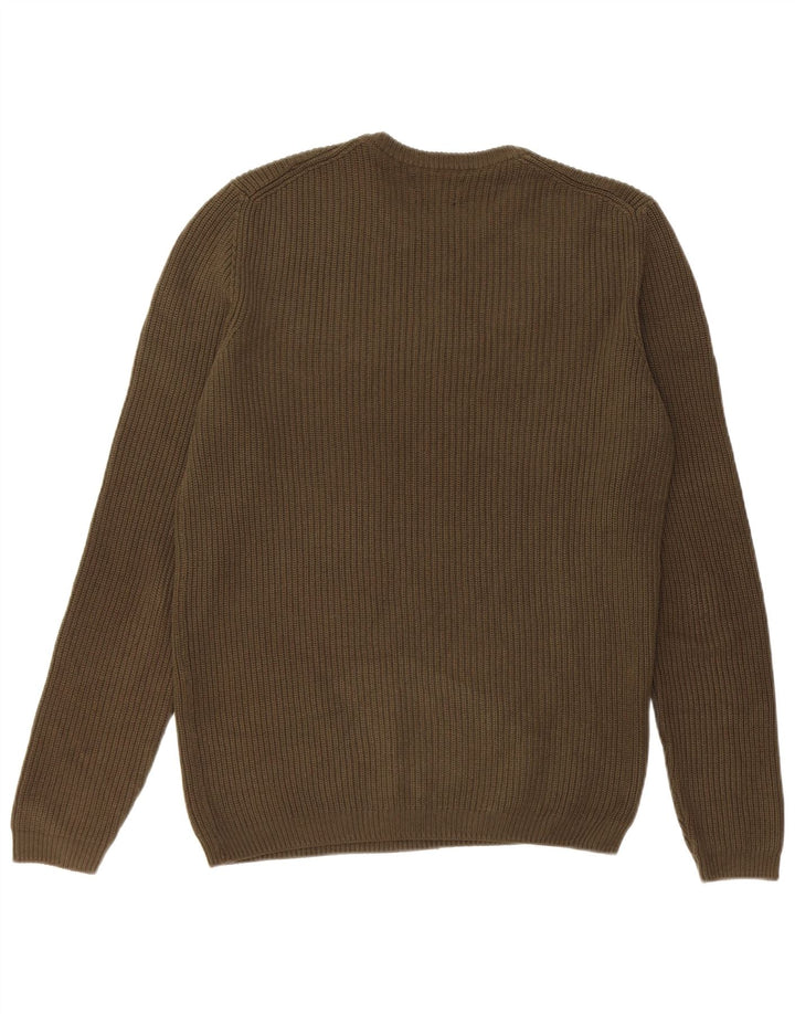 Zara Mens Crew Neck Jumper Sweater Medium Khaki Cotton
