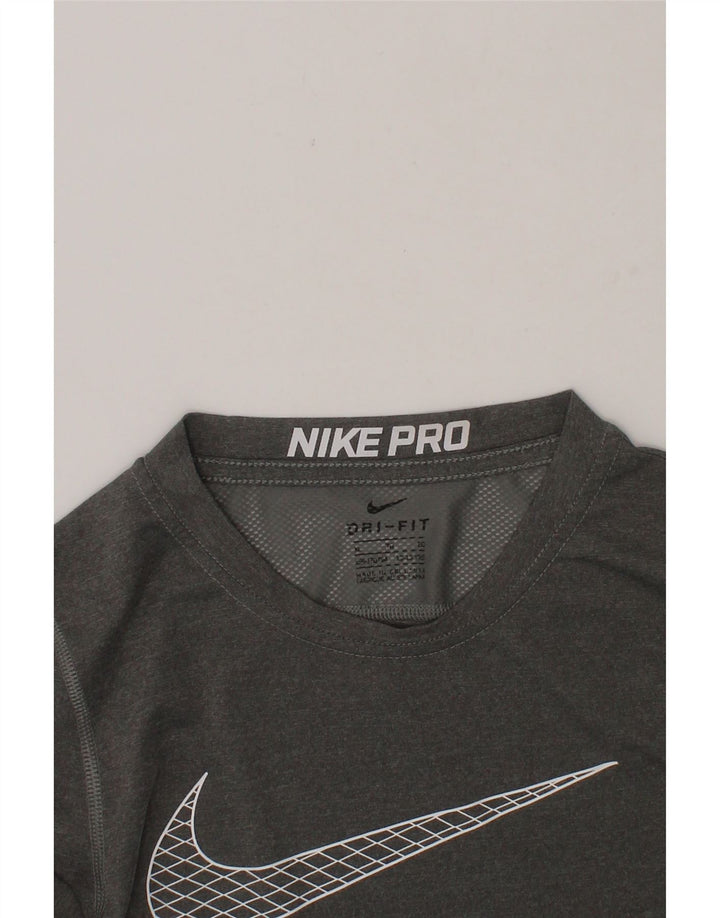 NIKE Boys Dri Fit Graphic Top Long Sleeve 13-14 Years XL Grey Polyester Vintage Nike and Second-Hand Nike from Messina Hembry 