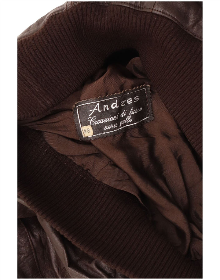 Vintage Womens Bomber Leather Jacket IT 48 XL Brown Leather