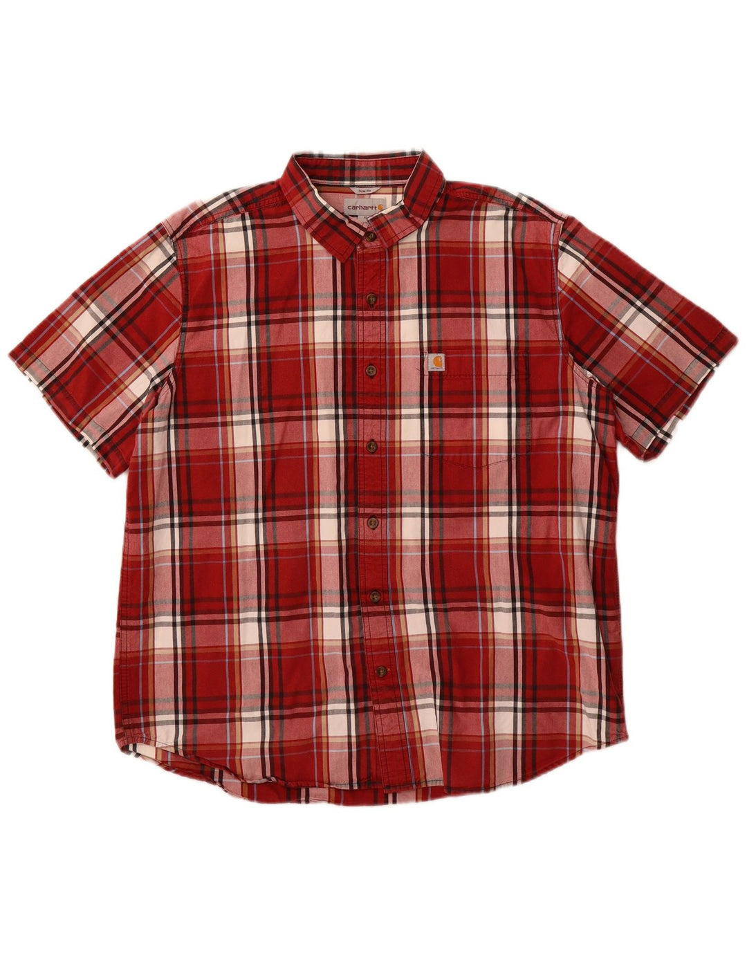 Carhartt Mens Short Sleeve Slim Fit Shirt XL Red Check Cotton