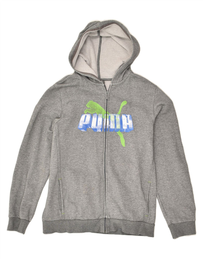 PUMA Boys Graphic Zip Hoodie Sweater 15-16 Years 2XL Grey Cotton | Vintage Puma | Thrift | Second-Hand Puma | Used Clothing | Messina Hembry 