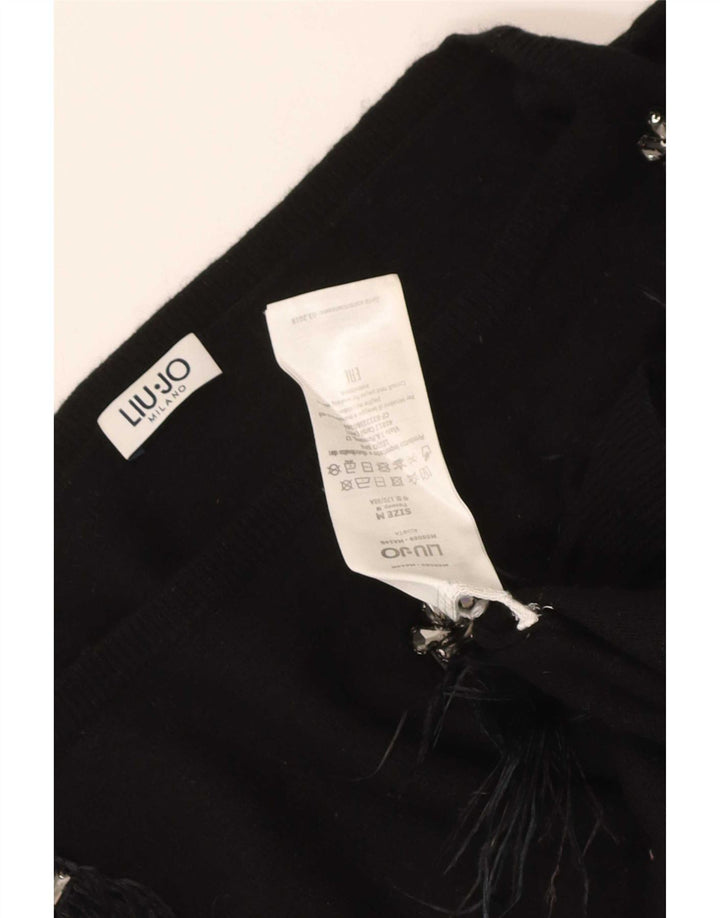 Liu Jo Womens Crop Oversized Boat Neck Jumper Sweater UK 14 Medium Black