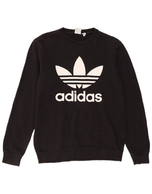 Adidas Boys Graphic Sweatshirt Jumper 15-16 Years Black Cotton