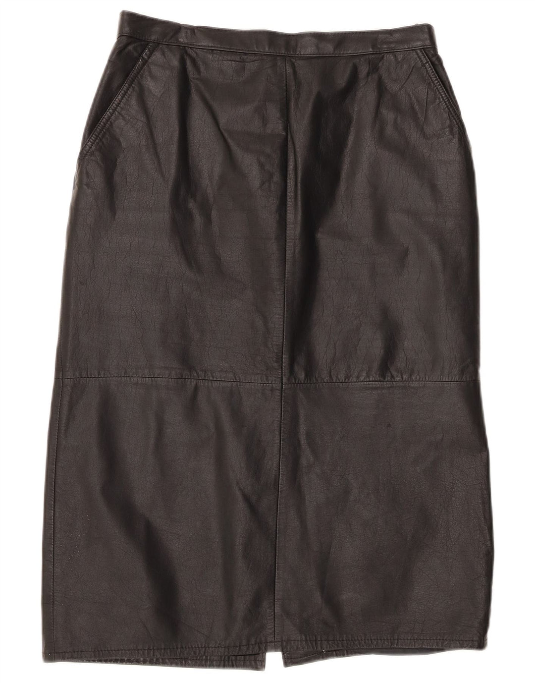 Vintage Womens High Waist Leather Skirt UK 16 Large W30 Black