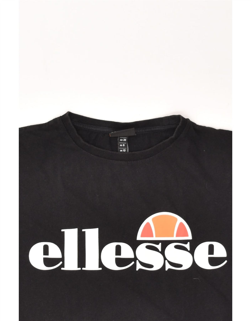 ELLESSE Womens Graphic T-Shirt Top UK 10 Small Black Cotton | Vintage Ellesse | Thrift | Second-Hand Ellesse | Used Clothing | Messina Hembry 