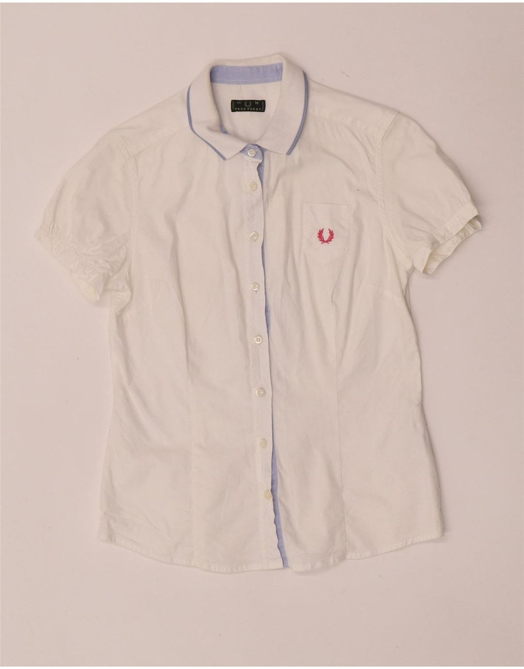 Fred Perry Womens Short Sleeve Regular Fit Shirt UK 12 Medium White Cotton