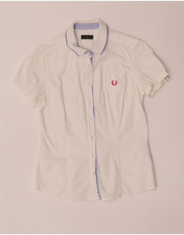 Fred Perry Womens Short Sleeve Regular Fit Shirt UK 12 Medium White Cotton