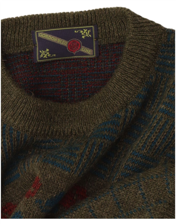 Vintage Mens Crew Neck Jumper Sweater Medium Khaki Floral