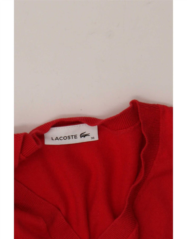 Lacoste Womens V-Neck Jumper Sweater Size 36 Small Red