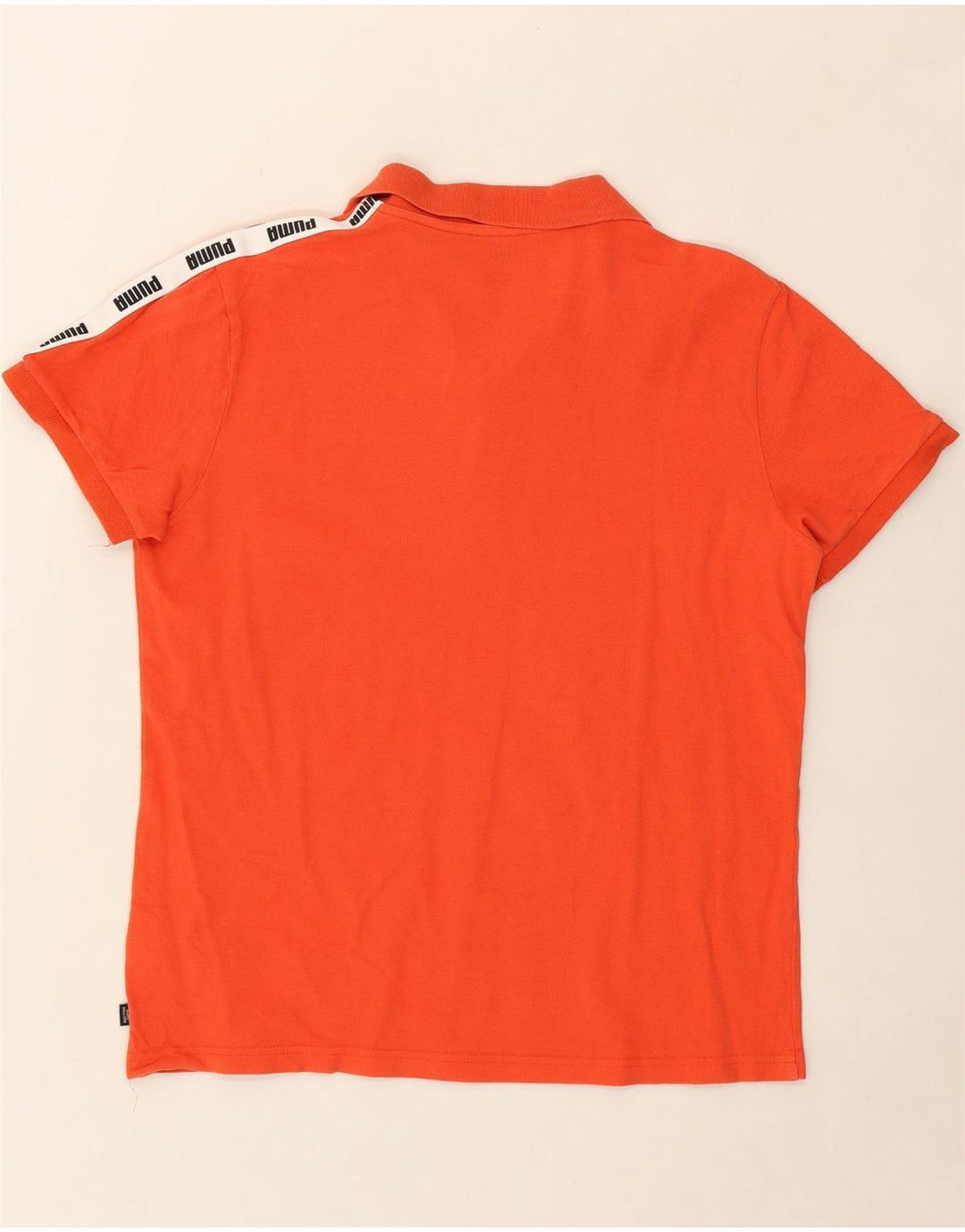 PUMA Mens Graphic Polo Shirt Large Orange Colourblock Cotton Vintage Puma and Second-Hand Puma from Messina Hembry 