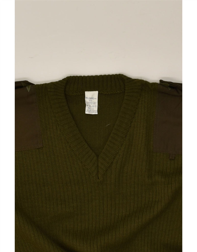 VINTAGE Mens V-Neck Jumper Sweater Large Khaki | Vintage Vintage | Thrift | Second-Hand Vintage | Used Clothing | Messina Hembry 