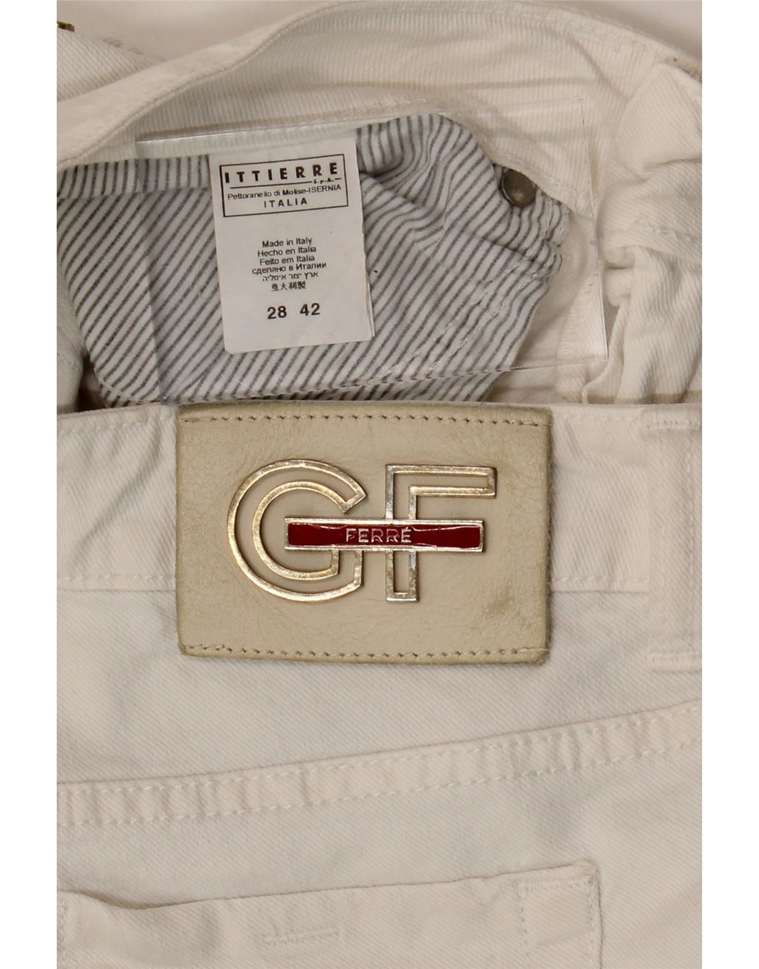 GIANFRANCO FERRE Womens Straight Jeans W28 L30 White Cotton Vintage Gianfranco Ferre and Second-Hand Gianfranco Ferre from Messina Hembry 