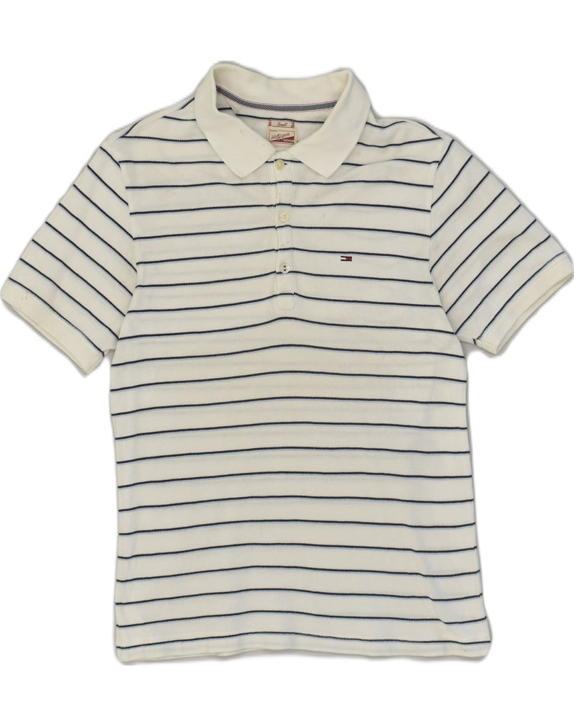 TOMMY HILFIGER Mens Polo Shirt Small White Striped Cotton | Vintage Tommy Hilfiger | Thrift | Second-Hand Tommy Hilfiger | Used Clothing | Messina Hembry 