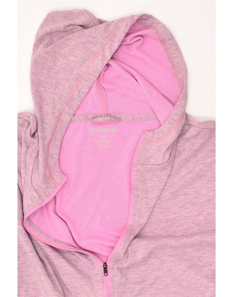 REEBOK Womens Zip Hoodie Sweater UK 14 Medium Pink Polyester | Vintage Reebok | Thrift | Second-Hand Reebok | Used Clothing | Messina Hembry 