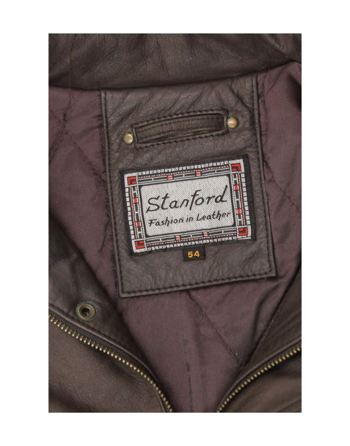 Stanford Mens Leather Jacket EU 54 2XL Brown Leather