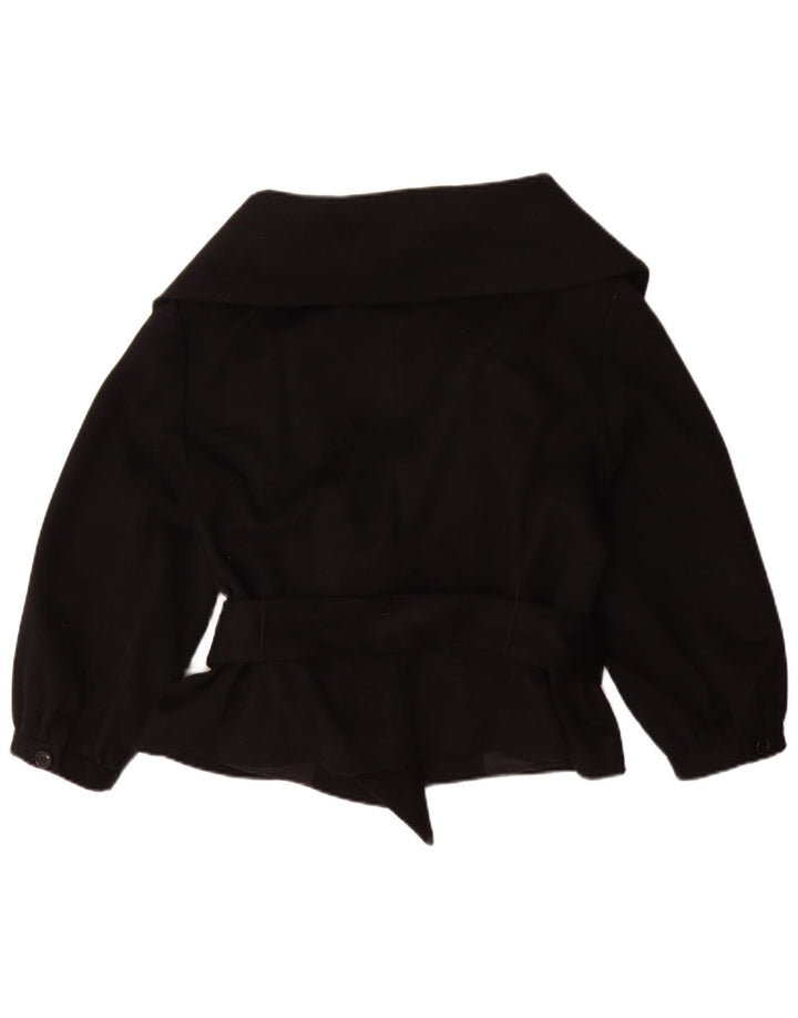 Zara Womens 3/4 Sleeve Double Breasted Jacket UK 16 Large Black Wool
