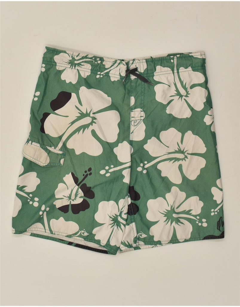 QUIKSILVER Boys Graphic Swimming Shorts 13-14 Years Green Floral | Vintage Quiksilver | Thrift | Second-Hand Quiksilver | Used Clothing | Messina Hembry 