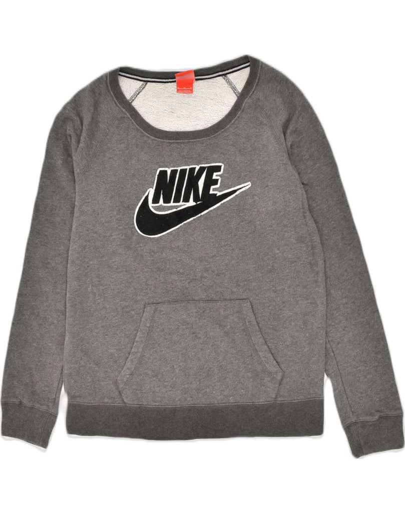 NIKE Womens Graphic Sweatshirt Jumper UK 14 Medium Grey Cotton | Vintage Nike | Thrift | Second-Hand Nike | Used Clothing | Messina Hembry 