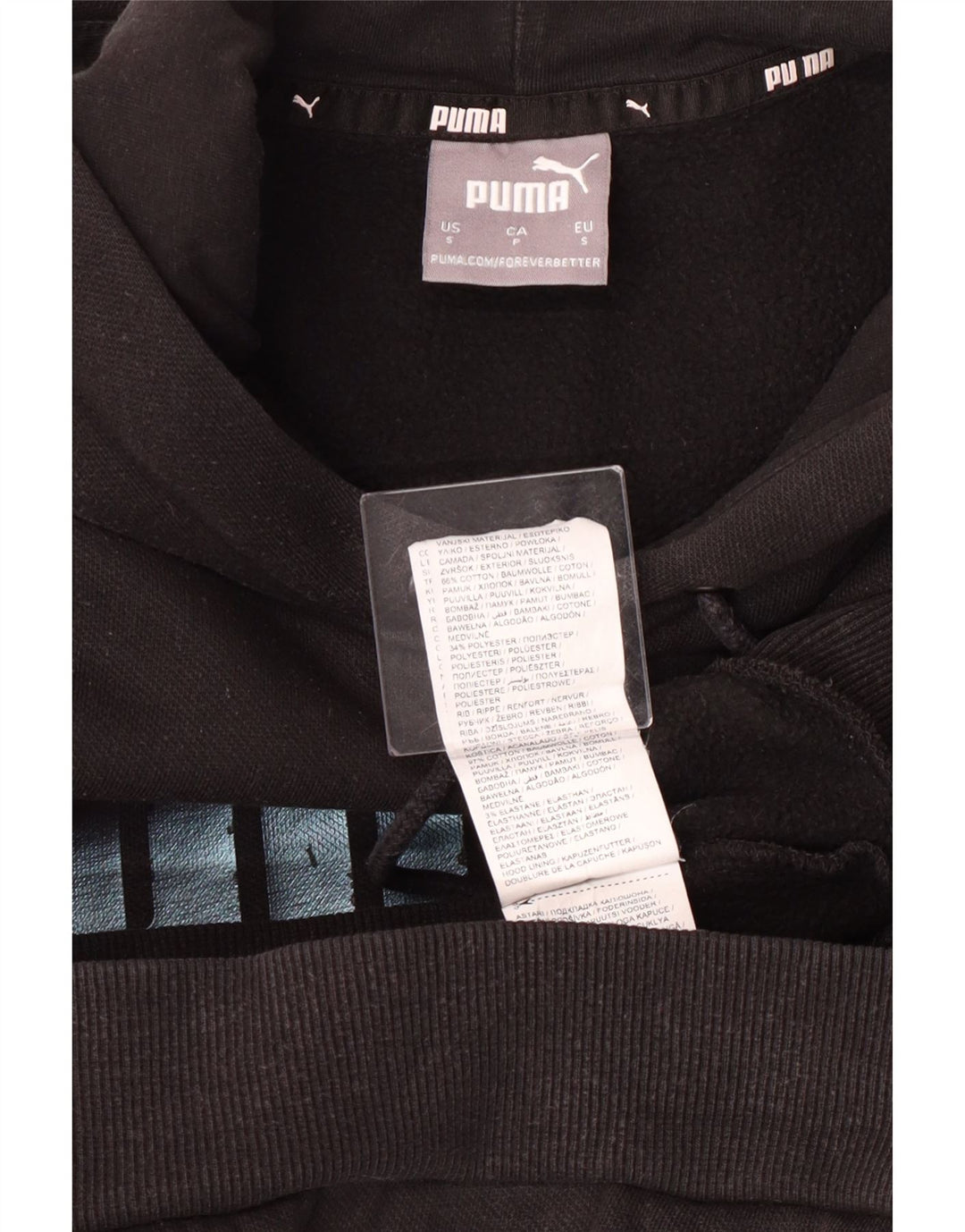 Puma Womens Graphic Hoodie Jumper UK 10 Small Black Cotton