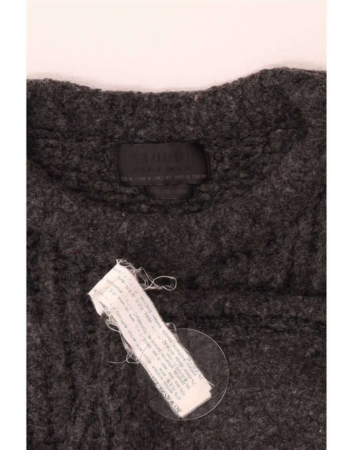 Zara Mens Boat Neck Jumper Sweater Medium Grey Acrylic