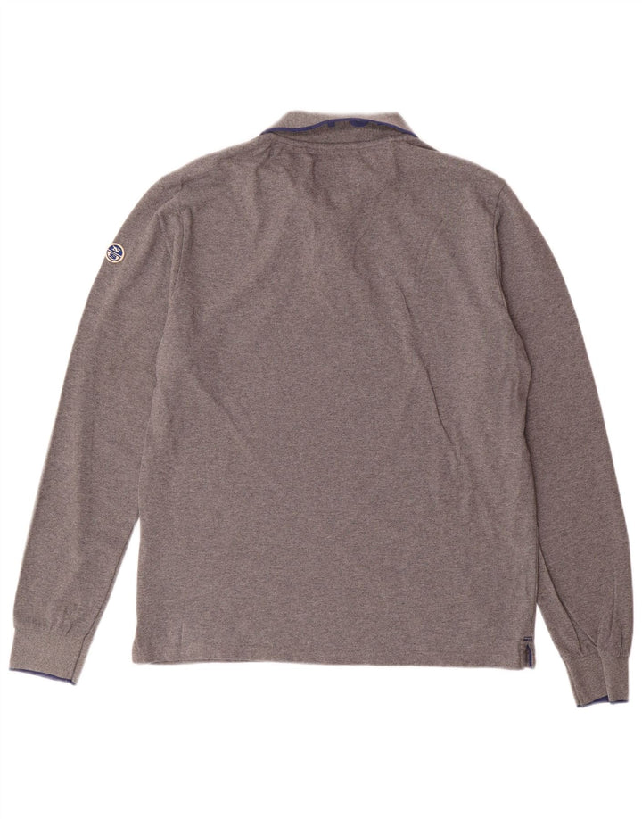 North Sails Mens Long Sleeve Polo Shirt Large Grey Cotton