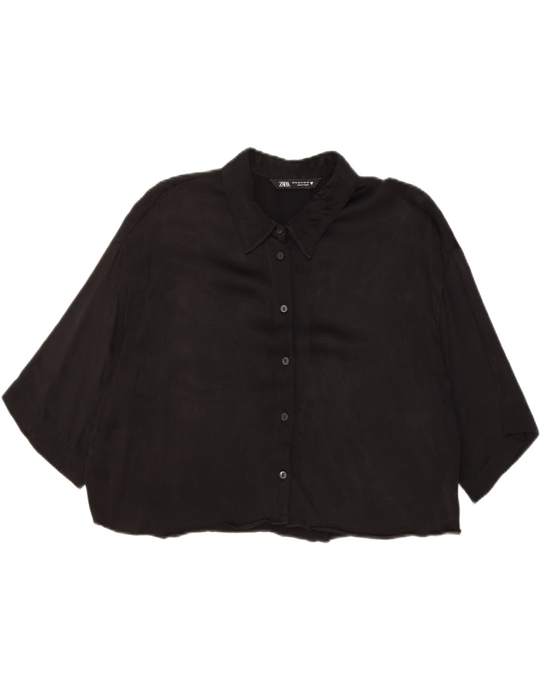 Zara Womens Oversized 3/4 Sleeve Crop Shirt Blouse UK 14 Medium Black