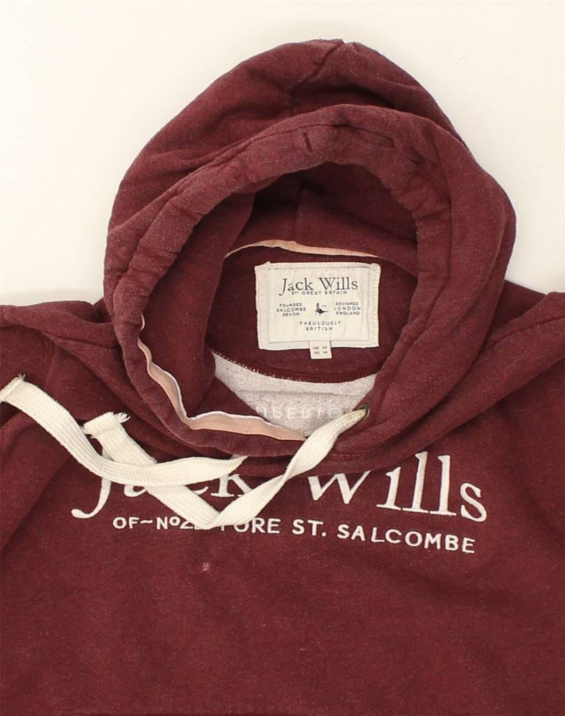 JACK WILLS Womens Graphic Hoodie Jumper UK 14 Large  Burgundy Cotton | Vintage Jack Wills | Thrift | Second-Hand Jack Wills | Used Clothing | Messina Hembry 