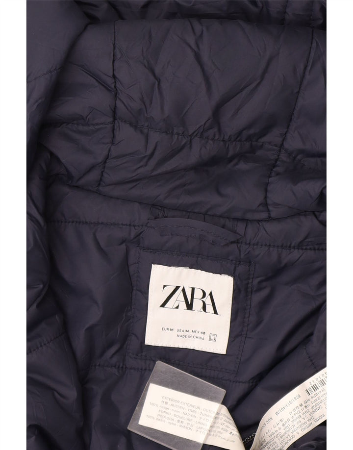 Zara Mens Hooded Padded Jacket UK 38 Medium Navy Blue Nylon