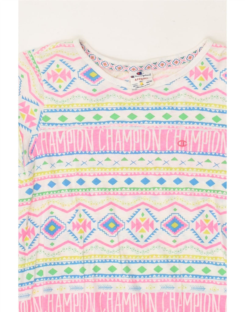 CHAMPION Girls T-Shirt Dress 13-14 Years Pink Fair Isle Cotton | Vintage Champion | Thrift | Second-Hand Champion | Used Clothing | Messina Hembry 