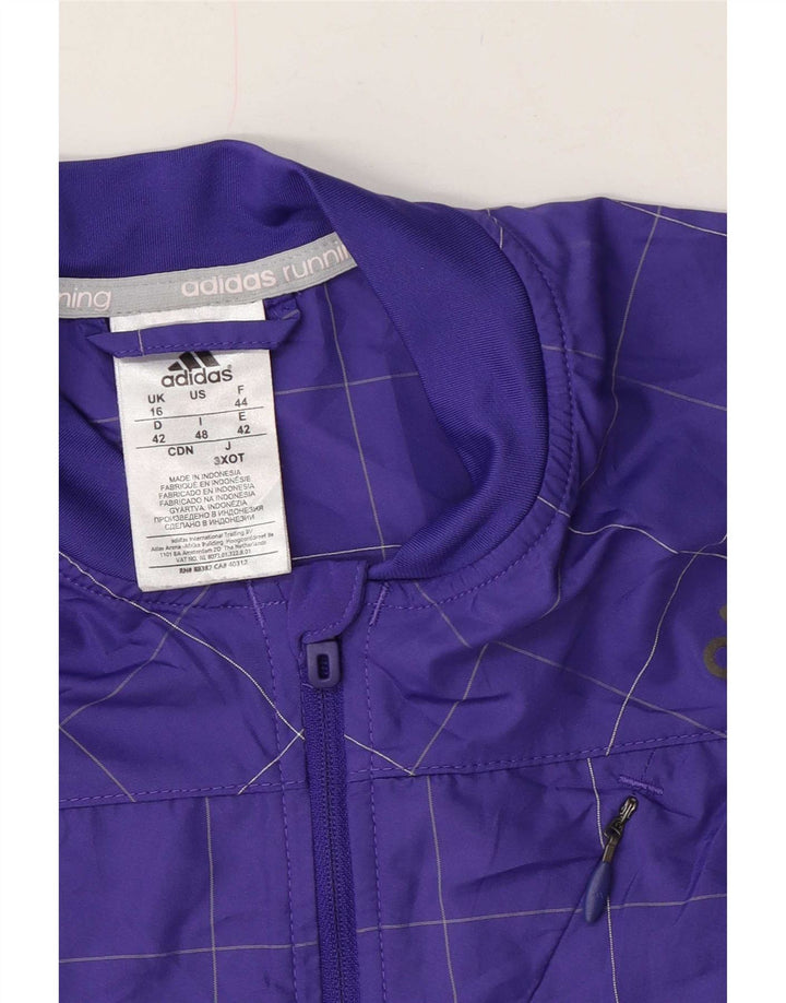 Adidas Womens Tracksuit Top Jacket UK 16 Large Purple Check Polyester