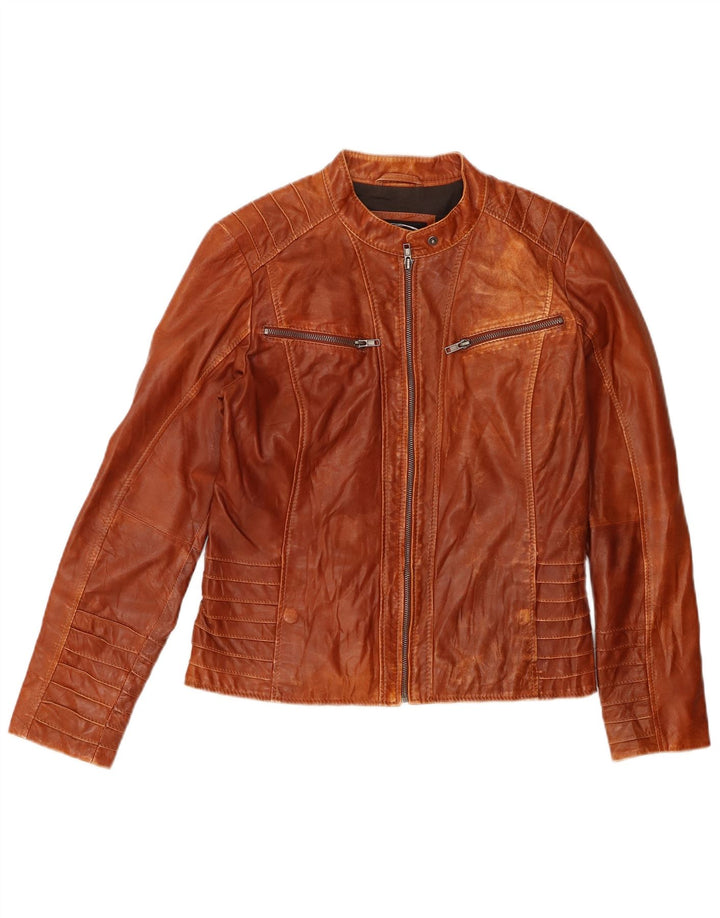 G.GILLIE Womens Crop Leather Jacket EU 40 Medium Brown Leather