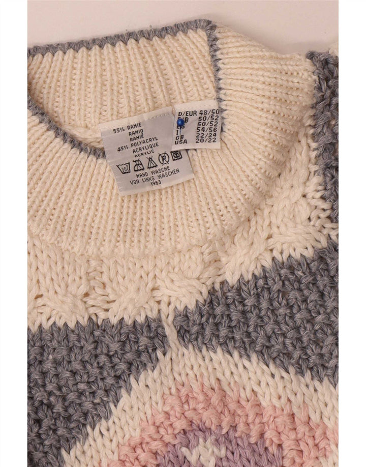 Vintage Womens Turtle Neck Jumper Sweater UK 22/24 3XL Off White Patchwork