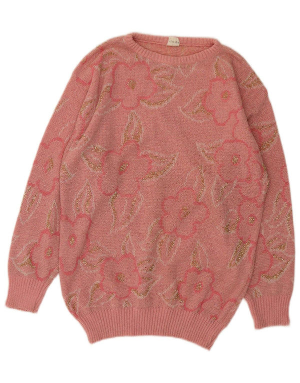 Vintage Womens Boat Neck Jumper Sweater IT 42 Medium Pink Floral