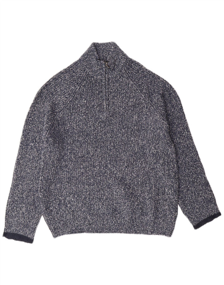 MARKS & SPENCER Mens Zip Neck Jumper Sweater Large Blue Flecked Classic