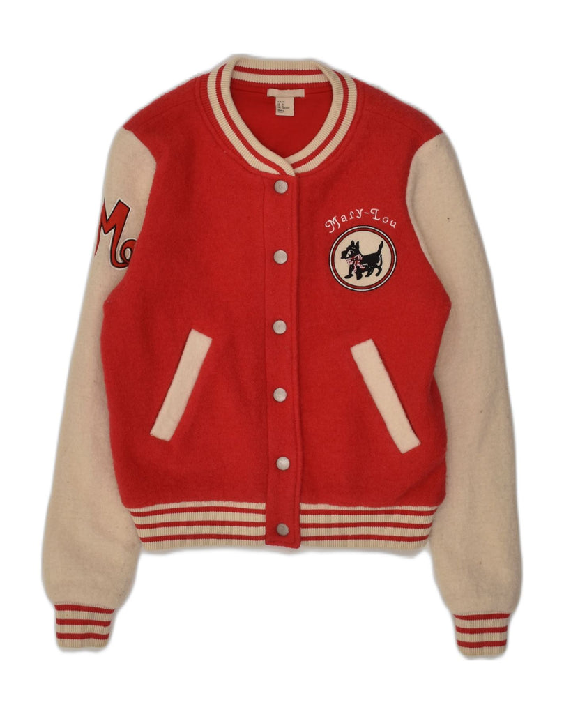 H&M Womens Graphic Varsity Jacket US 6 Medium Red Colourblock Wool | Vintage H&M | Thrift | Second-Hand H&M | Used Clothing | Messina Hembry 