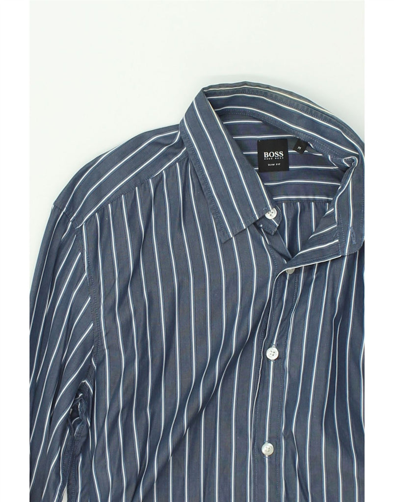 HUGO BOSS Mens Slim Fit Shirt Medium Navy Blue Striped Cotton | Vintage Hugo Boss | Thrift | Second-Hand Hugo Boss | Used Clothing | Messina Hembry 