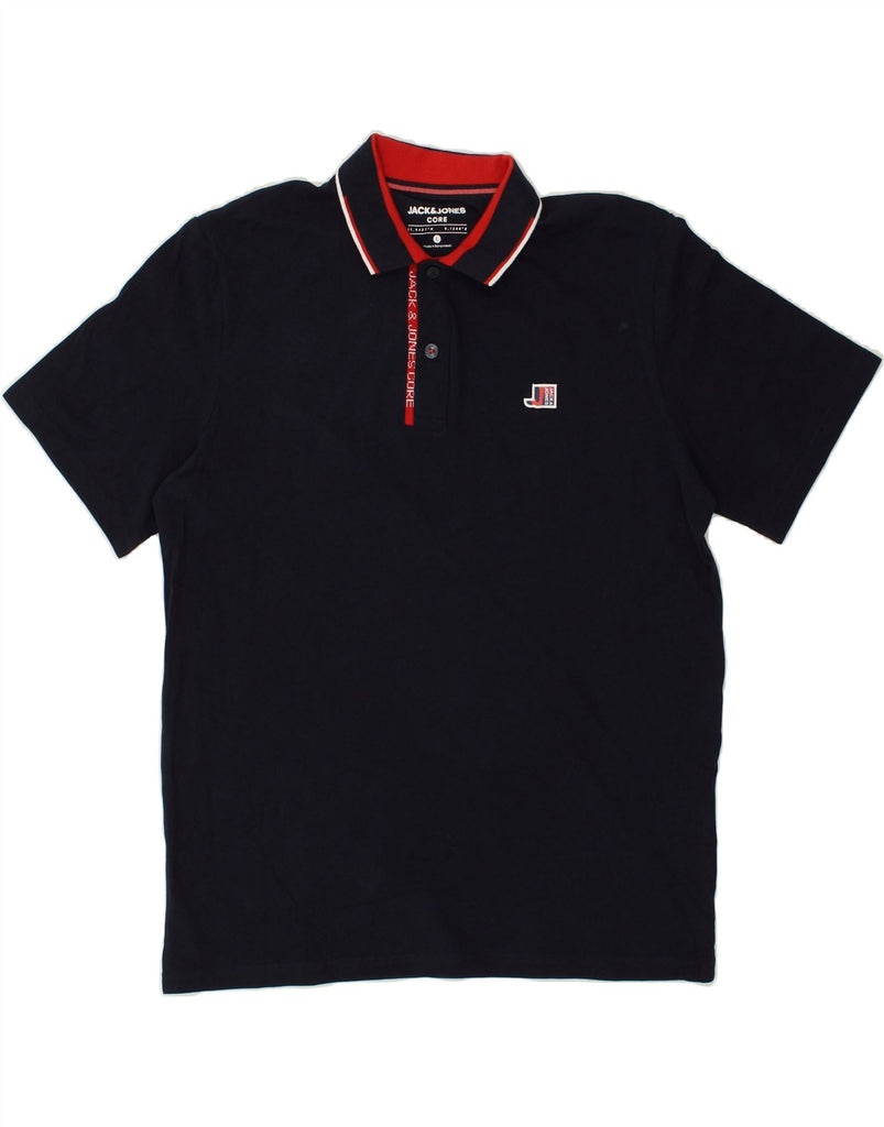 JACK & JONES Mens Graphic Polo Shirt Large Navy Blue Cotton | Vintage Jack & Jones | Thrift | Second-Hand Jack & Jones | Used Clothing | Messina Hembry 