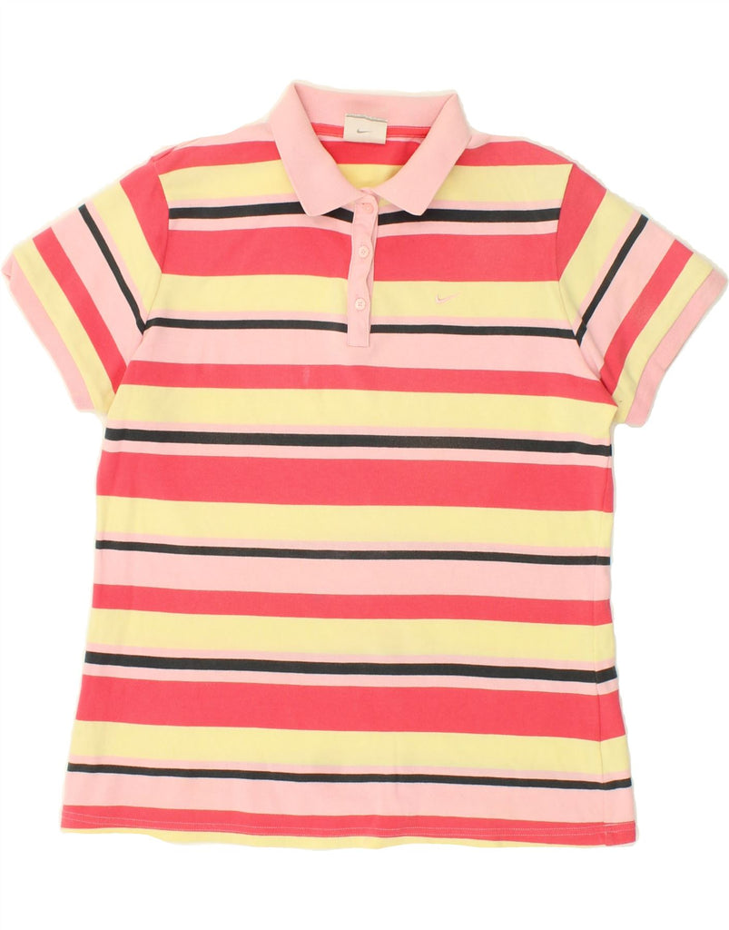 NIKE Womens Polo Shirt UK 12/14 Large Multicoloured Striped Cotton | Vintage Nike | Thrift | Second-Hand Nike | Used Clothing | Messina Hembry 