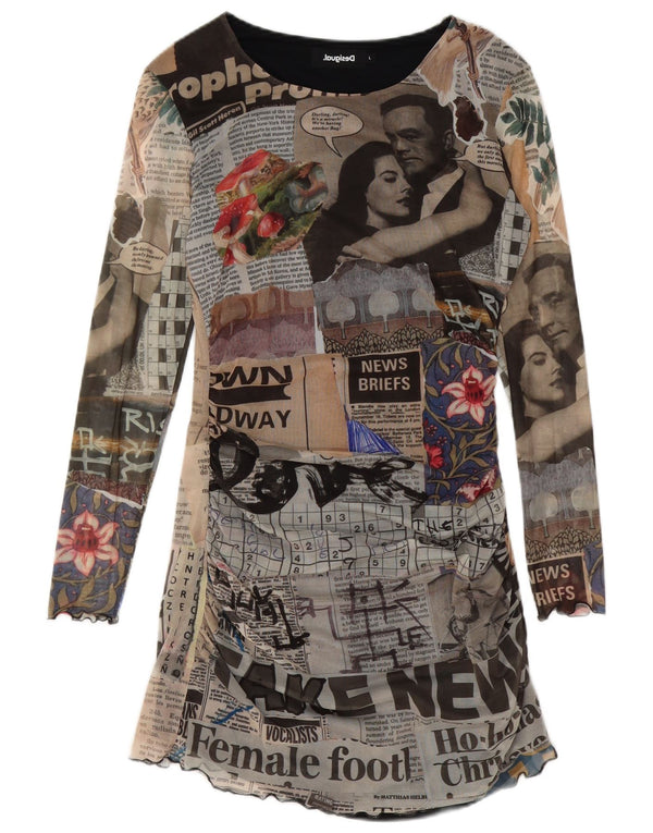 Desigual Womens Long Sleeve Graphic Tunic Dress UK 14 Large Multicoloured