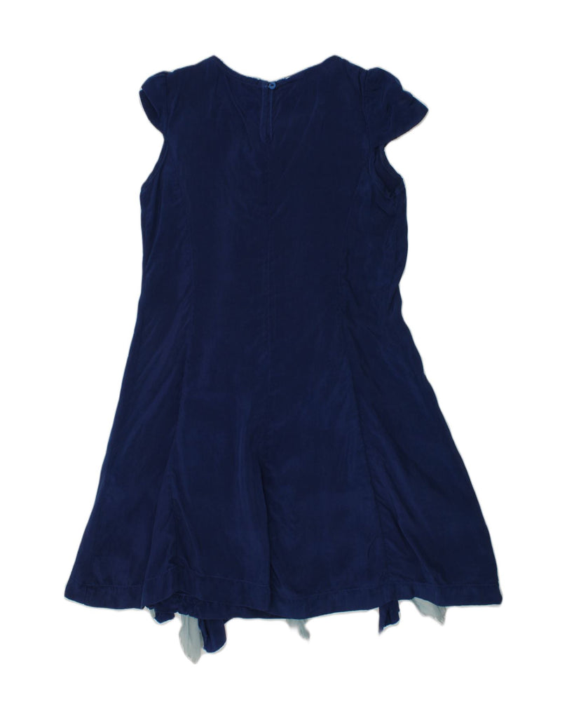 DONDUP Girls Ruffle Front A-Line Dress 9-10 Years Navy Blue Cupro | Vintage Dondup | Thrift | Second-Hand Dondup | Used Clothing | Messina Hembry 