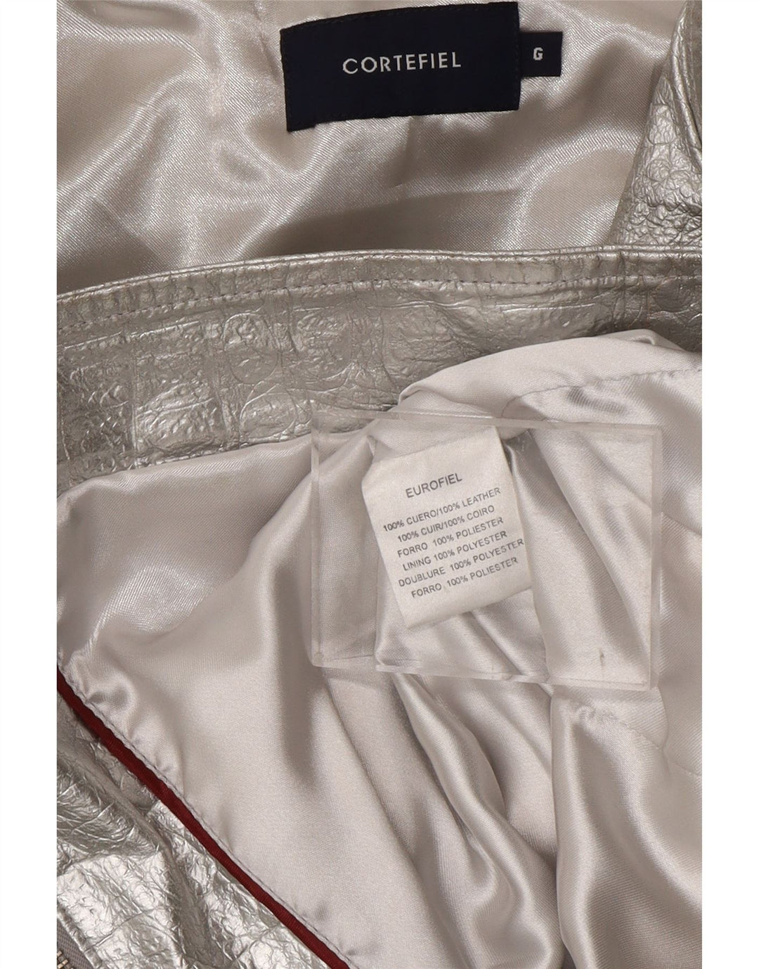 CORTEFIEL Womens Leather Jacket UK 12 Medium Silver Leather