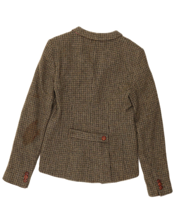 Jack Wills Womens 3 Button Blazer Jacket UK 10 Small Khaki Houndstooth Wool