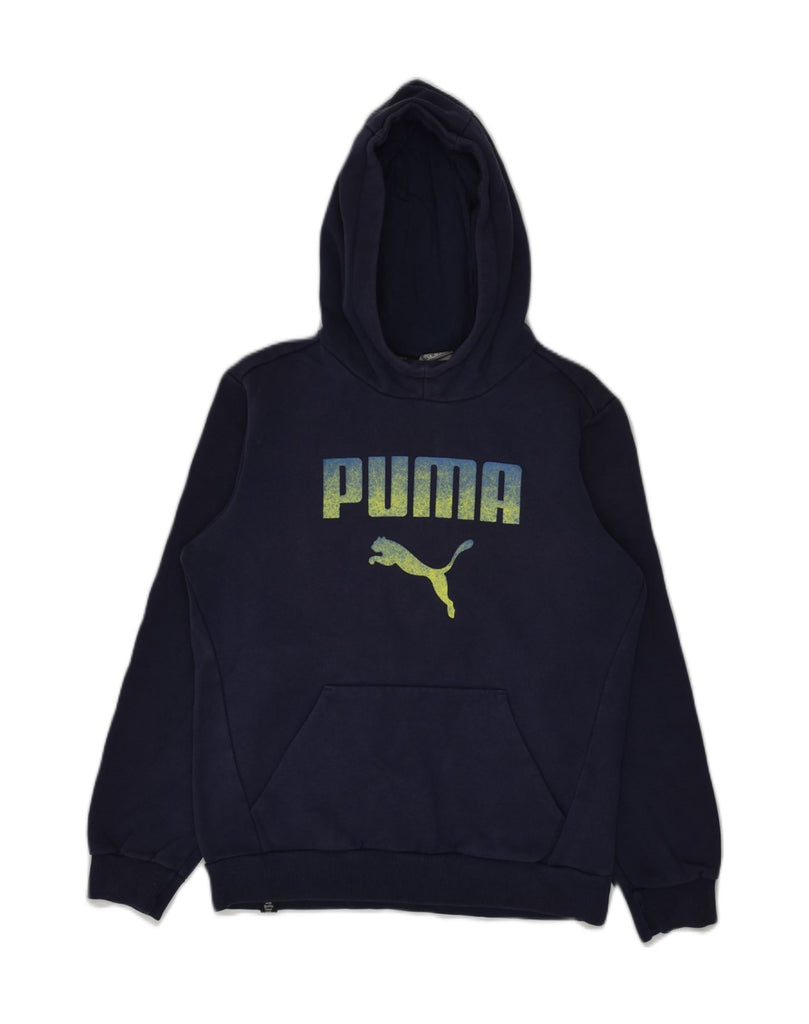 PUMA Boys Graphic Hoodie Jumper 11-12 Years Navy Blue Cotton | Vintage Puma | Thrift | Second-Hand Puma | Used Clothing | Messina Hembry 