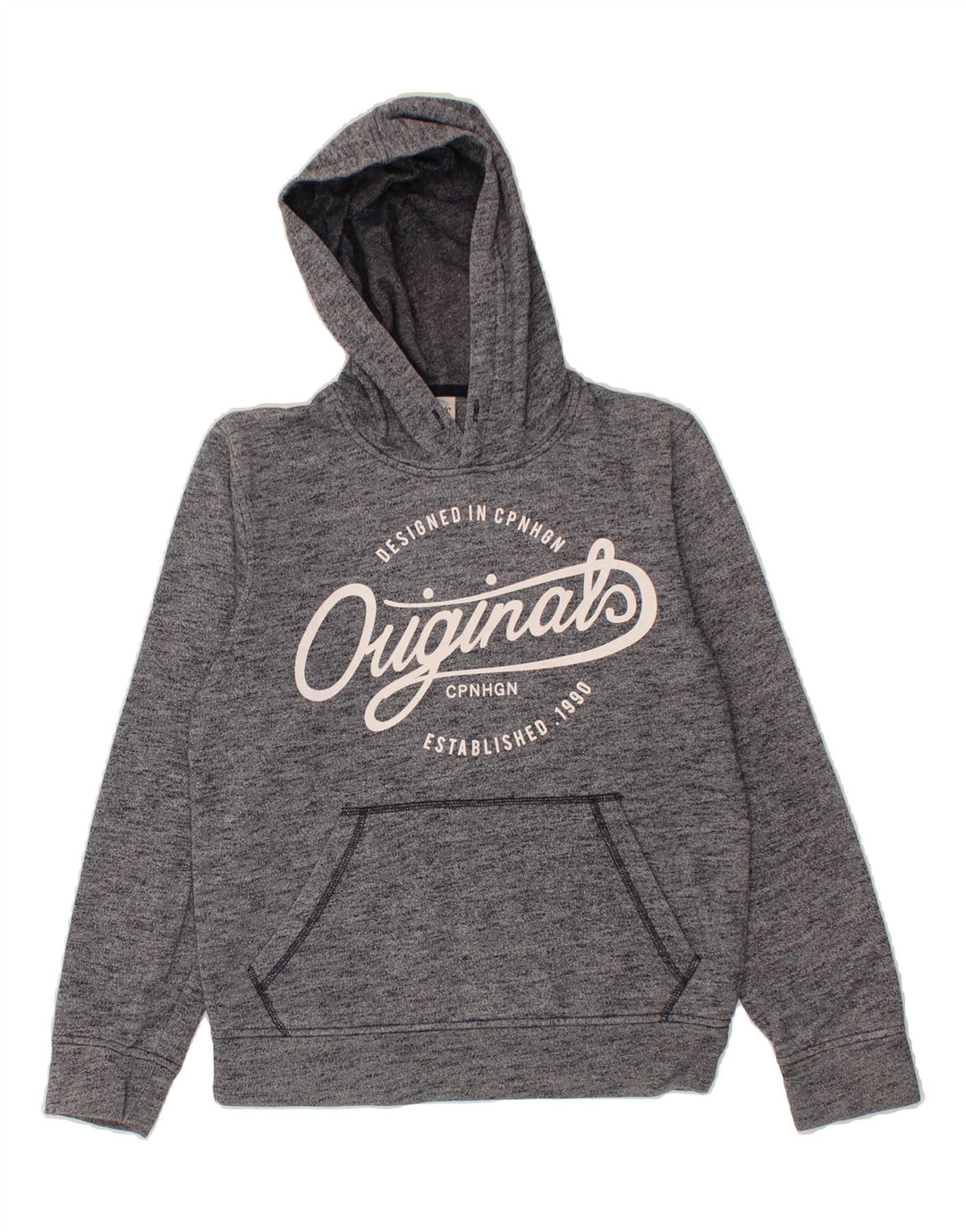 JACK & JONES Mens Graphic Hoodie Jumper XS Grey Flecked Polyester Vintage Jack & Jones and Second-Hand Jack & Jones from Messina Hembry 