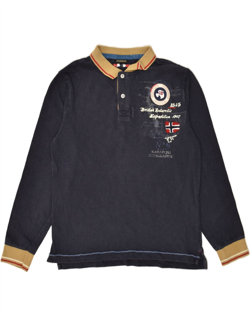 NAPAPIJRI Boys Graphic Long Sleeve Polo Shirt 15-16 Years Large Navy Blue | Vintage Napapijri | Thrift | Second-Hand Napapijri | Used Clothing | Messina Hembry 