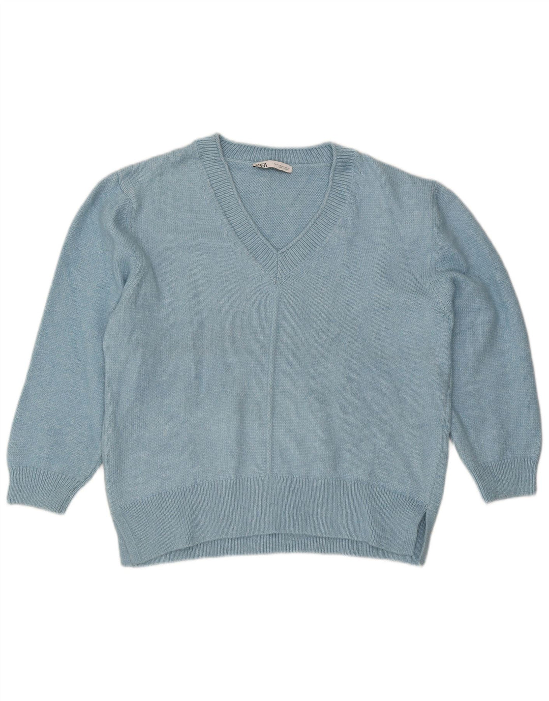 Zara Womens Oversized V-Neck Jumper Sweater UK 18 XL Blue