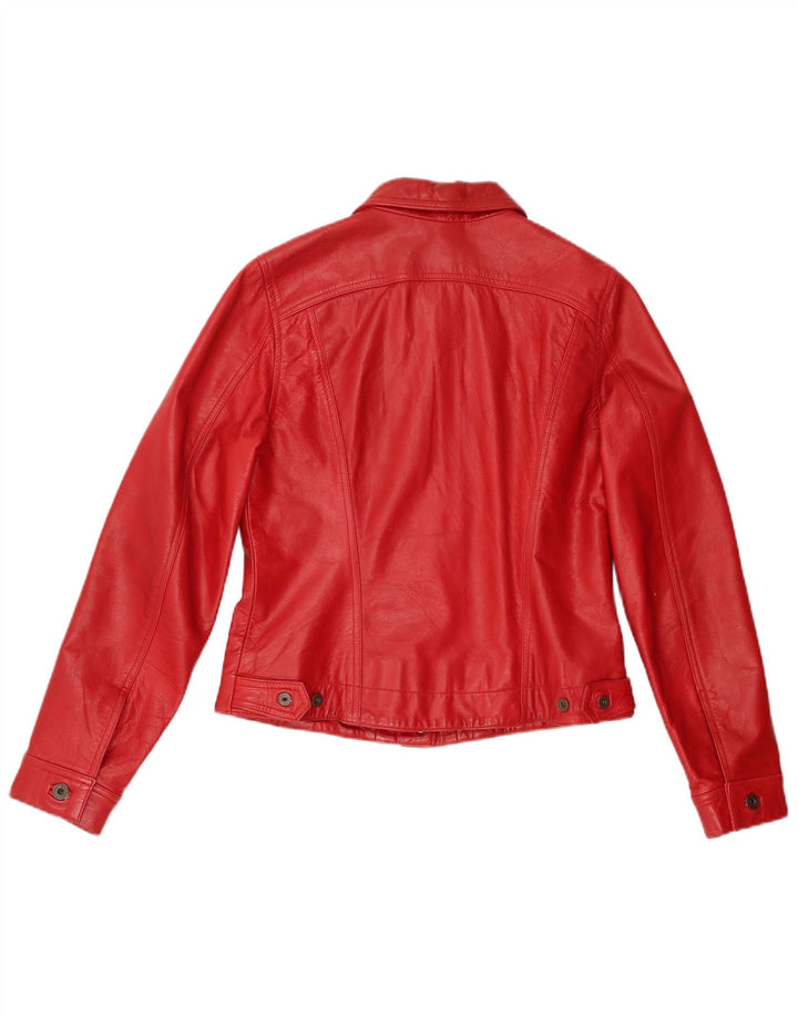 Stradivarius Womens Leather Jacket UK 14 Large Red Leather