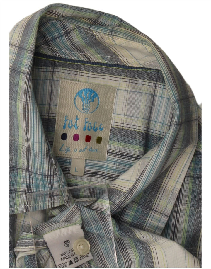 FAT FACE Mens Short Sleeve Shirt Large Blue Check Cotton