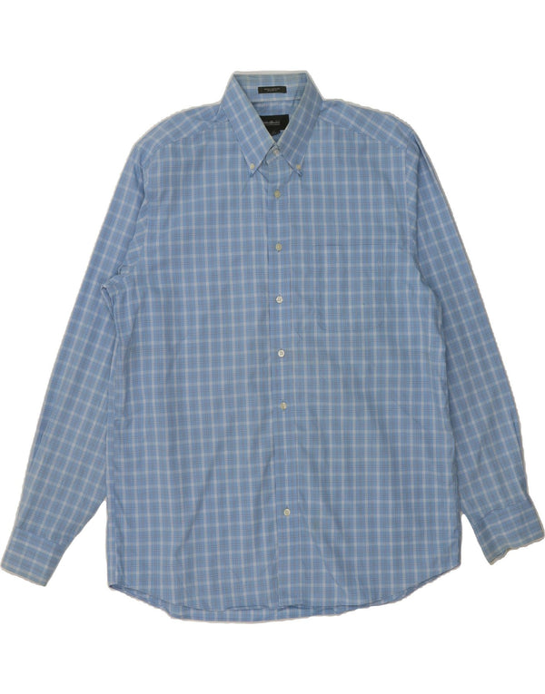EDDIE BAUER Mens Tall Relaxed Fit Shirt Large Blue Check Cotton