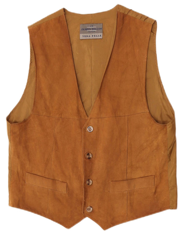 James Dillon Mens Suede Waistcoat Medium Beige Leather